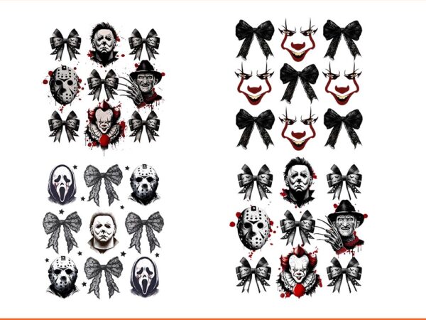 Coquette bow horror movie characters halloween png, halloween horror png t shirt vector file