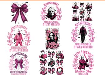 Bundle Coquette Bow Horror Movie Characters Halloween PNG, Pink Ghost Halloween PNG t shirt template