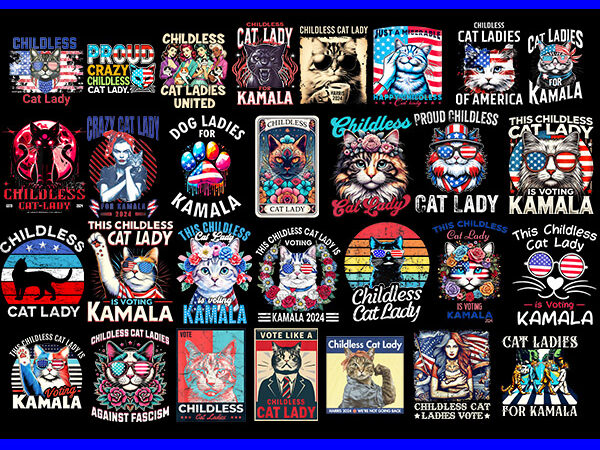 Bundle childless cat lady png, this childless cat lady is voting kamala png, t shirt template