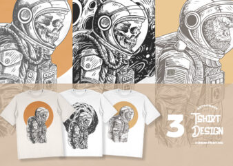 3 astronaut illustration tshirt design bundle