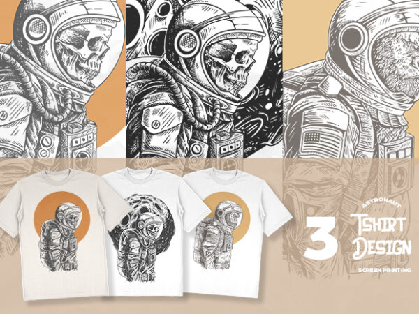 3 astronaut illustration tshirt design bundle