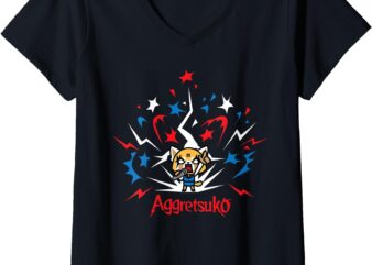 Aggretsuko Fireworks Rage Karaoke V-Neck T-Shirt