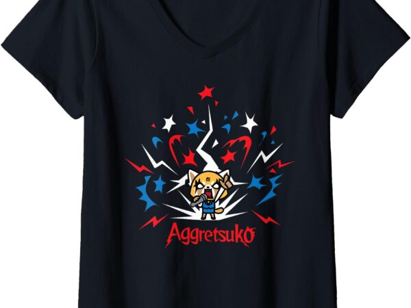 Aggretsuko fireworks rage karaoke v-neck t-shirt