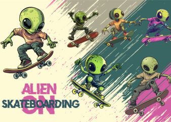 Alien on skateboarding. TShirt Sticker.