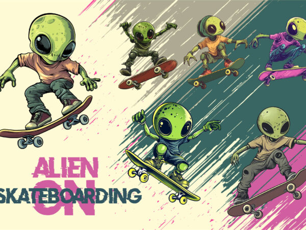 Alien on skateboarding. tshirt sticker.