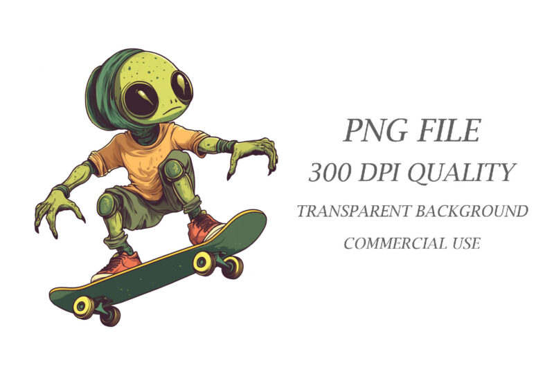 Alien on skateboarding. TShirt Sticker.