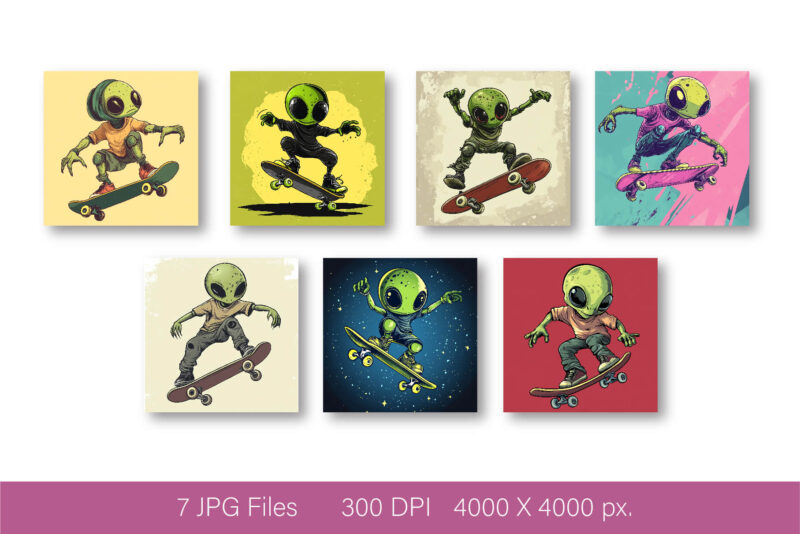 Alien on skateboarding. TShirt Sticker.