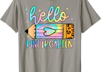 Back To School Hello Kindergarten Leopard Tie Dye Pencil Kid T-Shirt