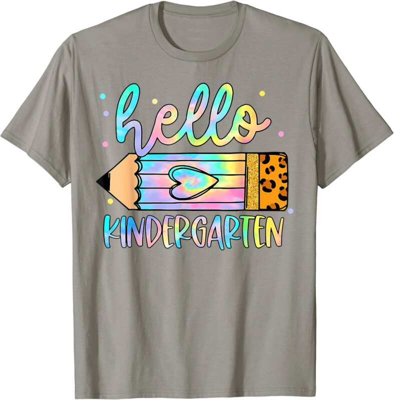 Back To School Hello Kindergarten Leopard Tie Dye Pencil Kid T-Shirt