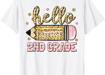 Back To School Hello Second 2nd Grade Leopard Pencil Girl T-Shirt