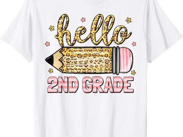 Back to school hello second 2nd grade leopard pencil girl t-shirt