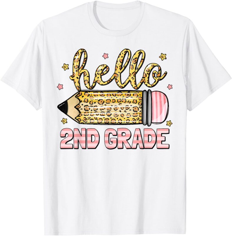 Back To School Hello Second 2nd Grade Leopard Pencil Girl T-Shirt