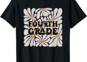 Back To School T-Shirt Retro Flower Power Squared Fourth 4th Grade Back To School