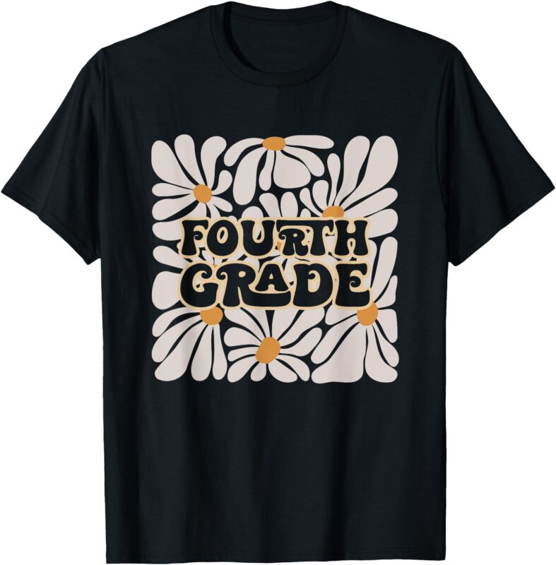 Back To School T-Shirt Retro Flower Power Squared Fourth 4th Grade Back To School