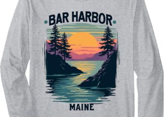 Bar Harbor Maine Vintage Sunset Scenic Long Sleeve T-Shirt