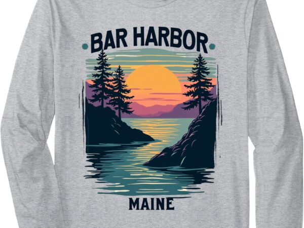 Bar harbor maine vintage sunset scenic long sleeve t-shirt