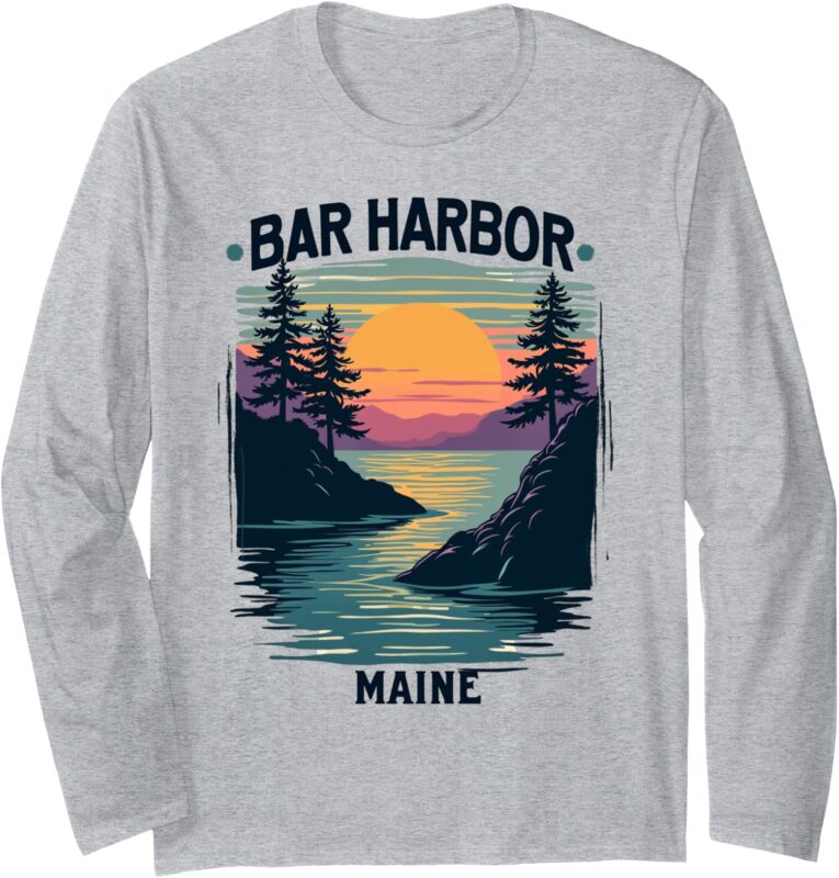 Bar Harbor Maine Vintage Sunset Scenic Long Sleeve T-Shirt