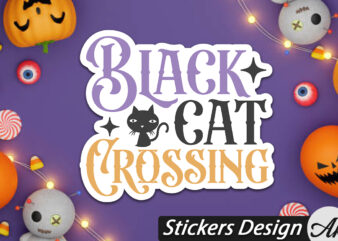 Black cat crossing Stickers t shirt template