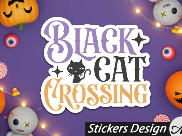 Black cat crossing stickers t shirt template