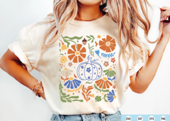 Blue Floral Pumpkin Svg, Floral Fall SVG Png t shirt template