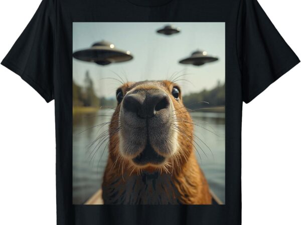 Capybara ufos color selfie, weird capybara, funny capybara t-shirt