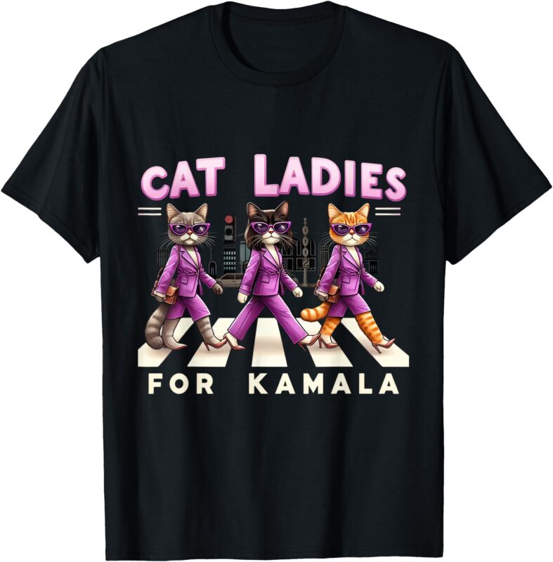 Cat Ladies For Kamala Voting Kamala Harris 2024 Cat Lover T-Shirt