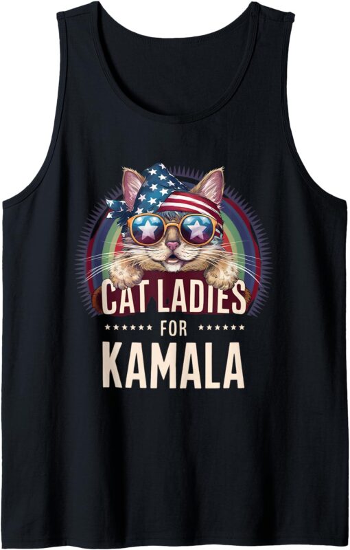 Cat with American Flag Bandana Cat Ladies for Kamala Tank Top