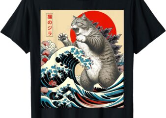 Catzilla Cat Japanese Art Funny Cat Gifts For Men Women Kid T-Shirt