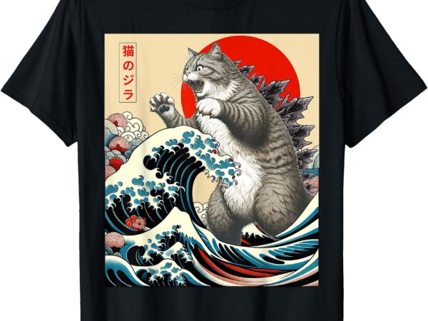 Catzilla cat japanese art funny cat gifts for men women kid t-shirt