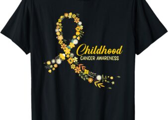 Childhood Cancer Awareness Hippie Flower Gold Ribbon Support T-Shirt