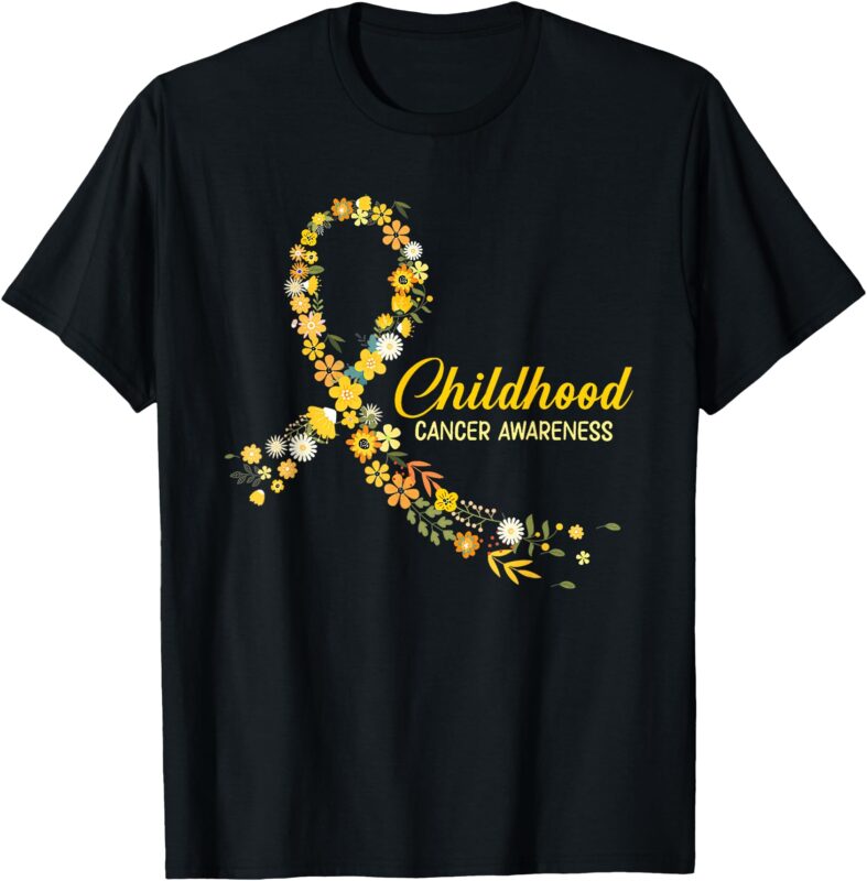 Childhood Cancer Awareness Hippie Flower Gold Ribbon Support T-Shirt