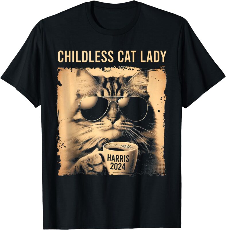 Childless Cat Lady Vintage – Coffee Cat T-Shirt