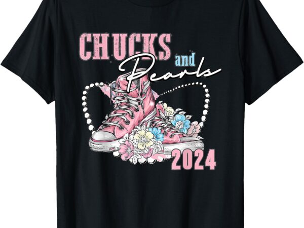 Chucks and pearls 2024 kamala harris american flag vote t-shirt