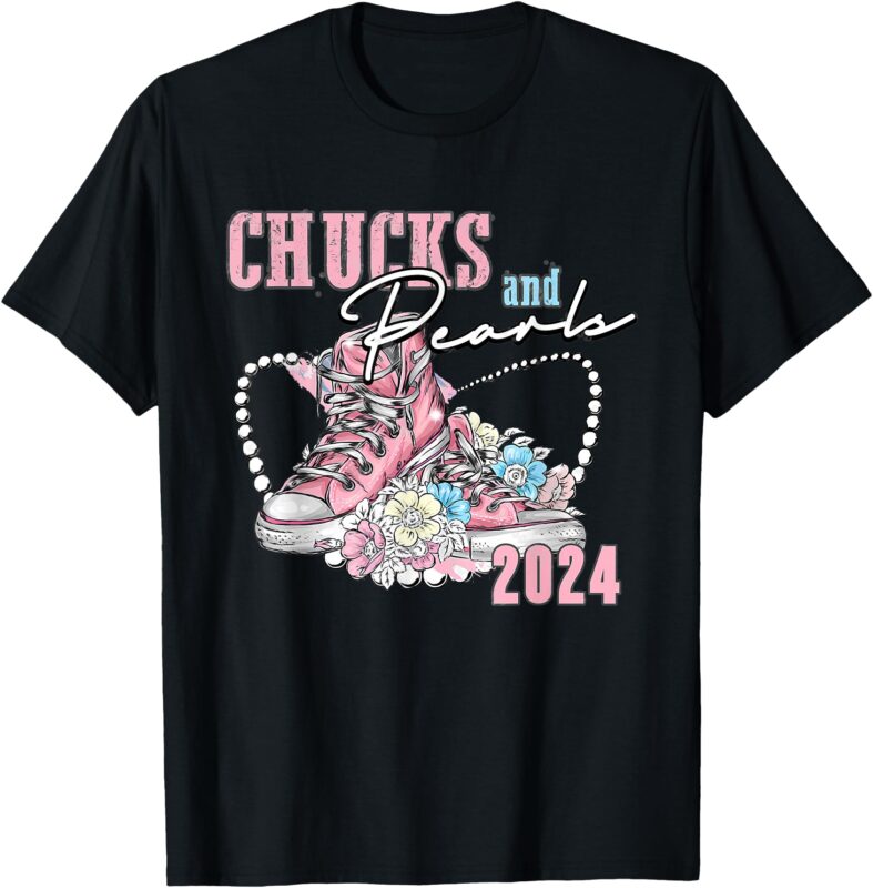 Chucks and Pearls 2024 Kamala Harris American Flag Vote T-Shirt