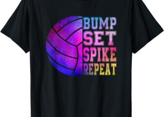 Colorful Teen Girls Volleyball Bump Set Spike Repeat T-Shirt