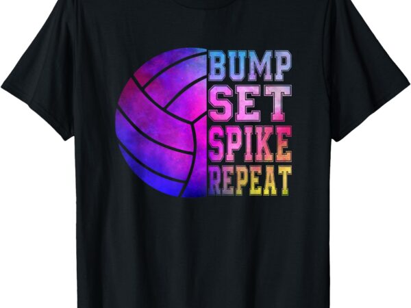 Colorful teen girls volleyball bump set spike repeat t-shirt