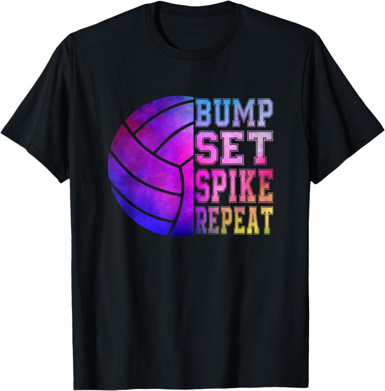 Colorful Teen Girls Volleyball Bump Set Spike Repeat T-Shirt