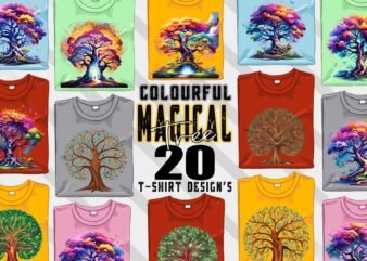 Retro Colourful Magical Tree t-shirt design bundle with 20 designs – download instantly Retro Vintage T-shirt Illustration