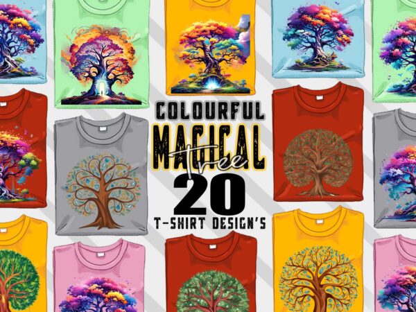 Colourful magical tree t-shirt design bundle with 20 designs – download instantly retro vintage t-shirt