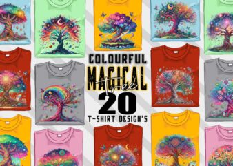 Watercolour Colourful Magical Tree t-shirt design bundle with 20 designs – download instantly T-Shirt