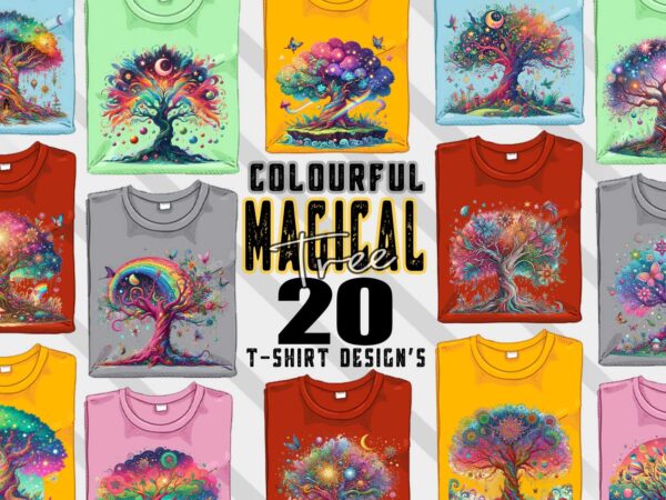 Watercolour colourful magical tree t-shirt design bundle with 20 designs – download instantly t-shirt