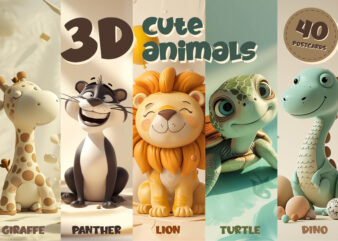 Cute 3d cartoon animals. Posters. Postcards.