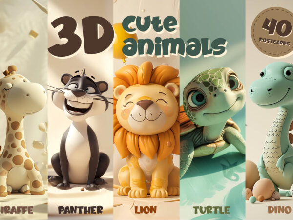 Cute 3d cartoon animals. posters. postcards. t shirt vector file