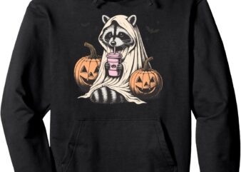 Cute Ghost Pumpkin Halloween Raccoon Costume Raccoon Lovers Pullover Hoodie