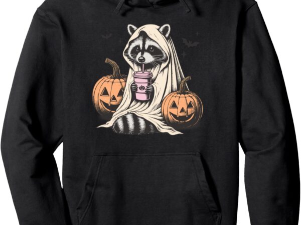 Cute ghost pumpkin halloween raccoon costume raccoon lovers pullover hoodie t shirt vector file