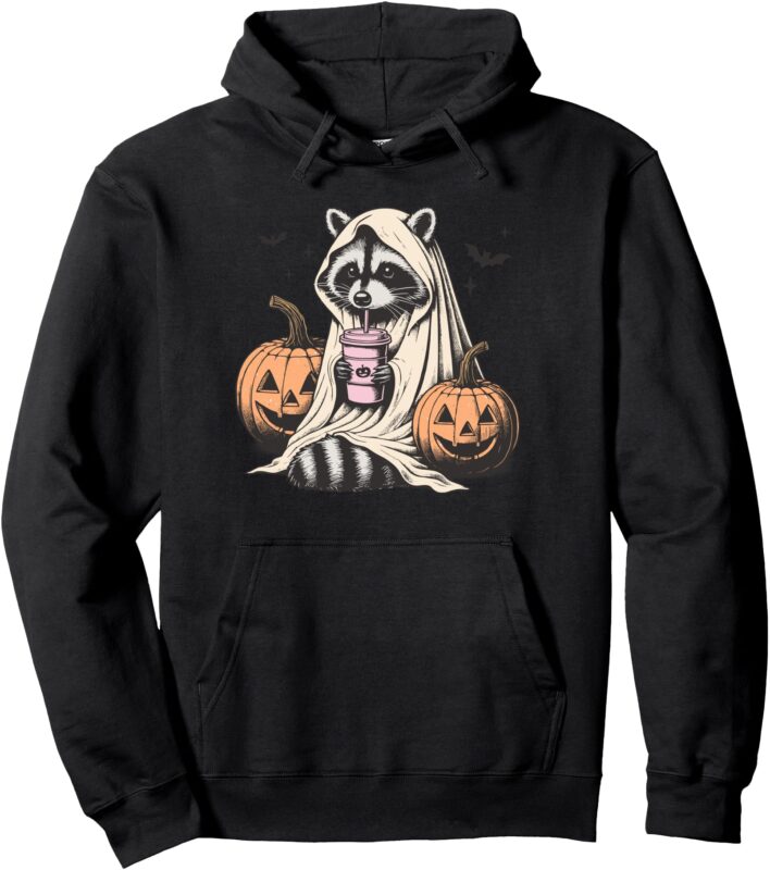 Cute Ghost Pumpkin Halloween Raccoon Costume Raccoon Lovers Pullover Hoodie