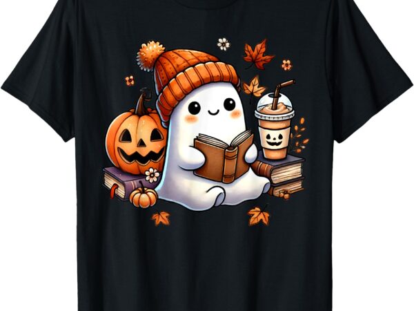 Cute ghost reading book lovers halloween ghost coffee women t-shirt