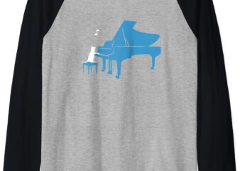 Cute Gift for Pianist Piano Lovers _ Cute Cat Playing Piano Raglan Baseball Tee