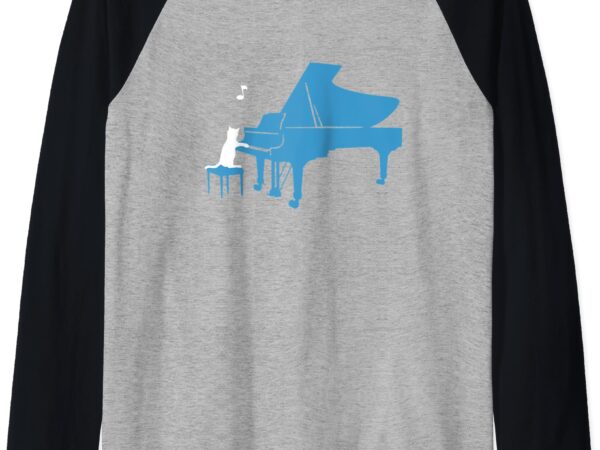 Cute gift for pianist piano lovers _ cute cat playing piano raglan baseball tee t shirt vector file