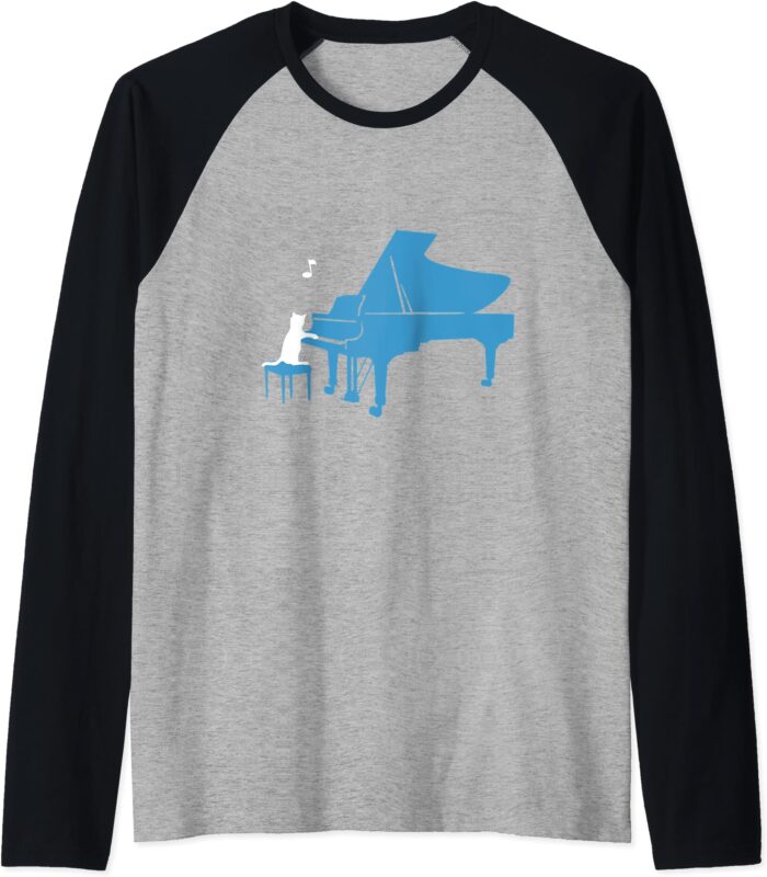 Cute Gift for Pianist Piano Lovers _ Cute Cat Playing Piano Raglan Baseball Tee